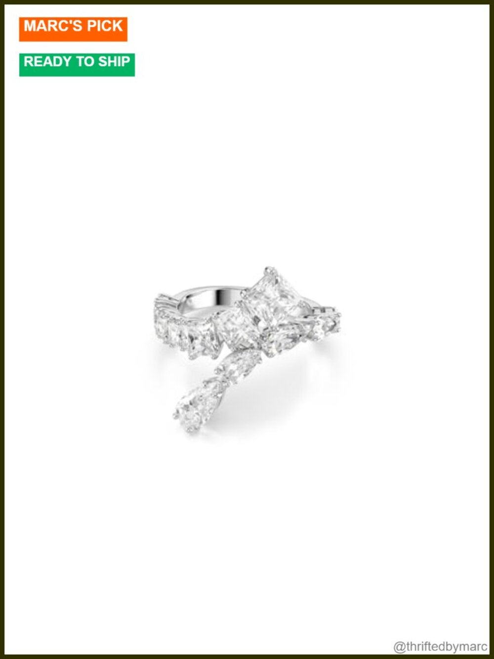 Swarovski Matrix Statement Ring Rhodium Plated Clear Zirconia Size 7